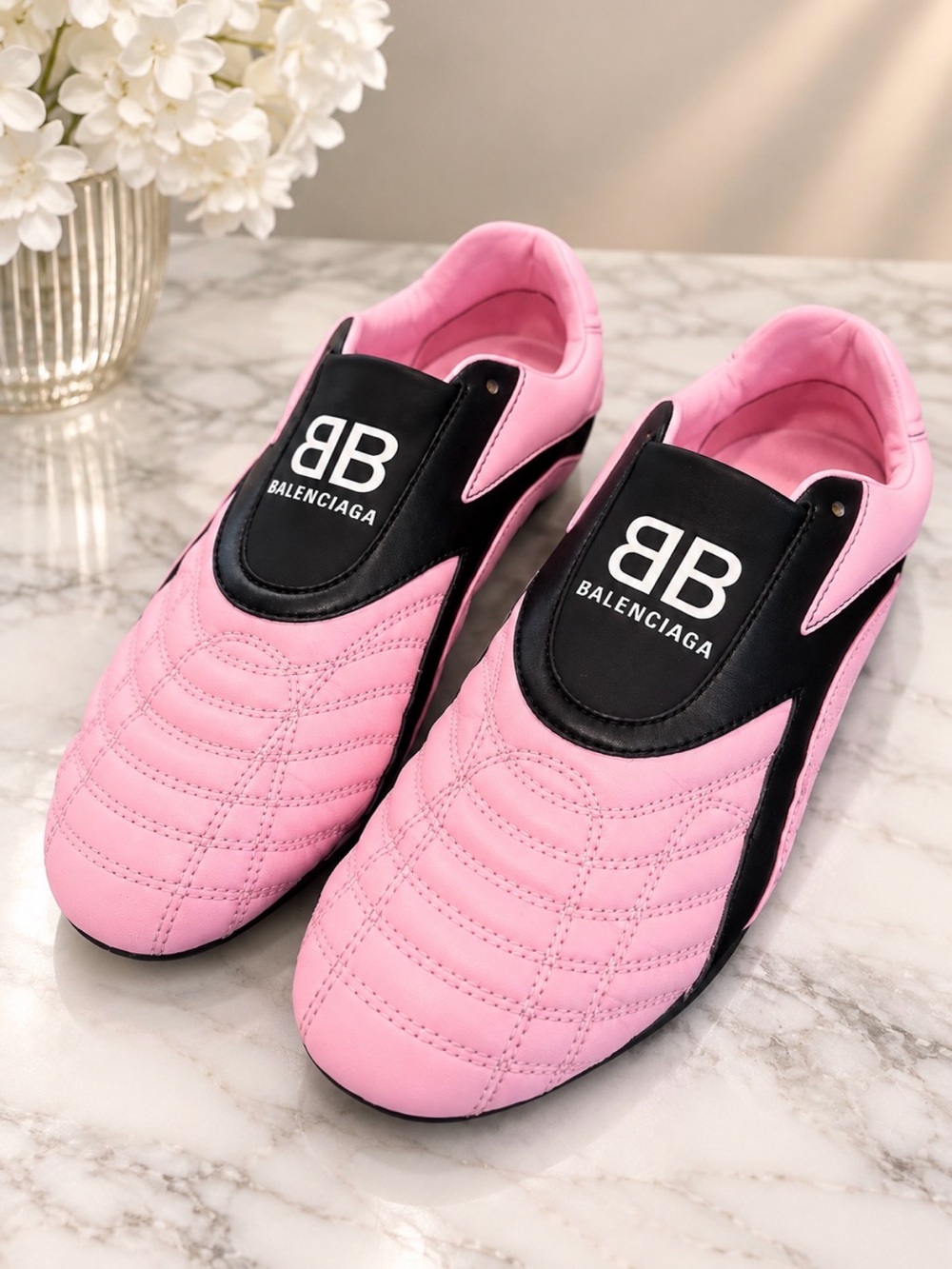 Balenciaga Pink Quilted Slip-On Sneakers, Size 38 , No box , no shoe laces